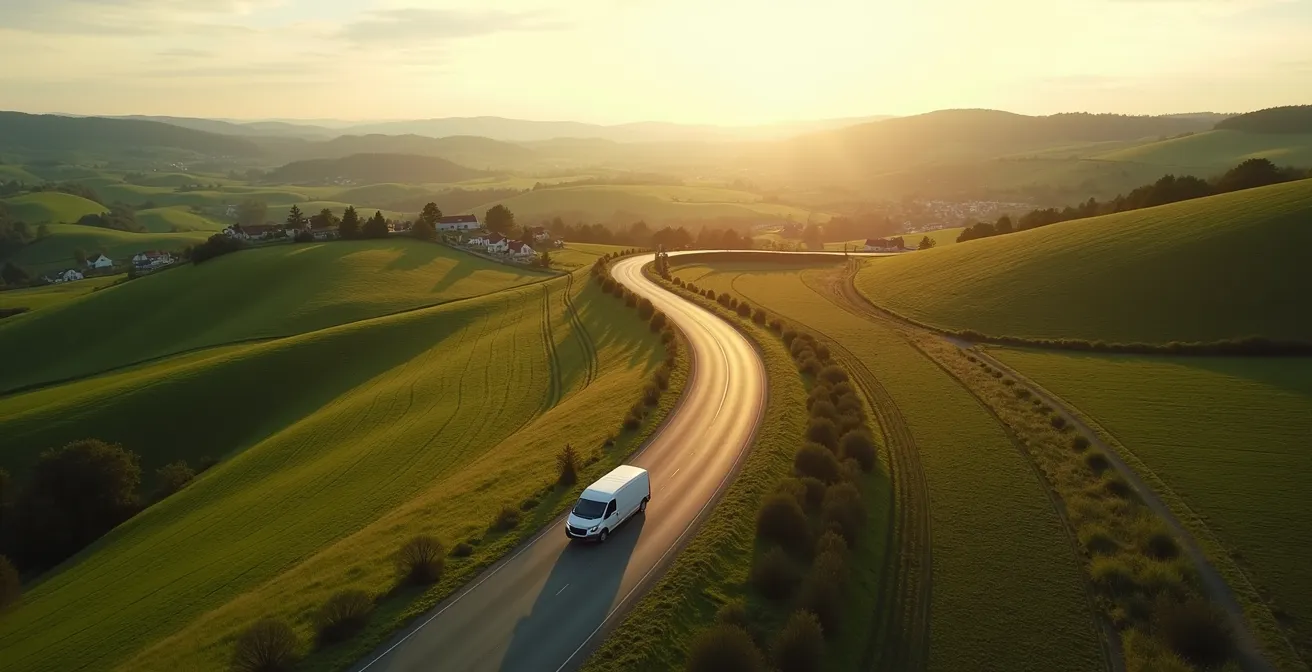 Carte conceptuelle montrant les zones d'intervention d'un opticien mobile en milieu rural