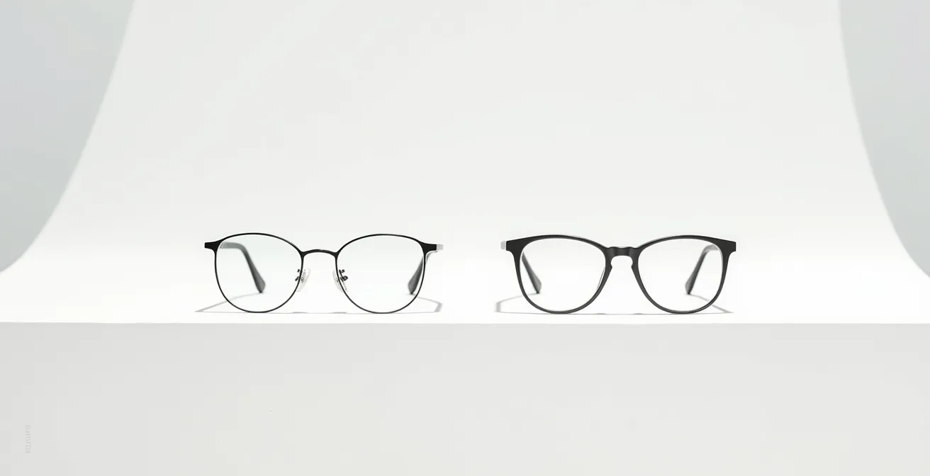 Comparaison visuelle de l'épaisseur des verres entre monture ronde et rectangulaire vue de profil