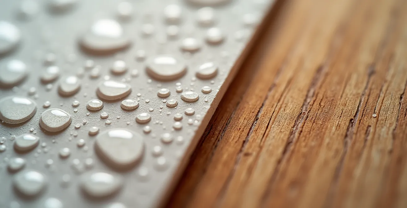 Vue macro de fibres de ricin et de bois exposées à l'humidité