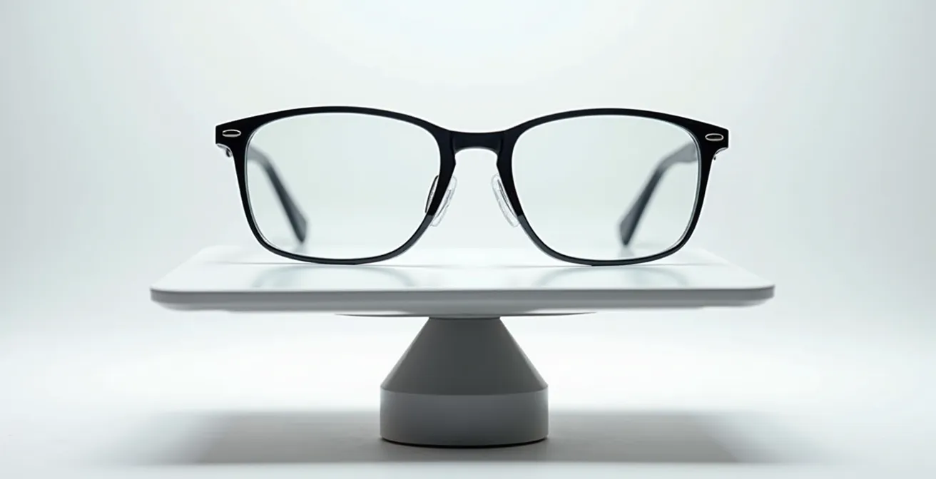 Comparaison visuelle du poids entre lunettes intelligentes et lunettes classiques sur une balance