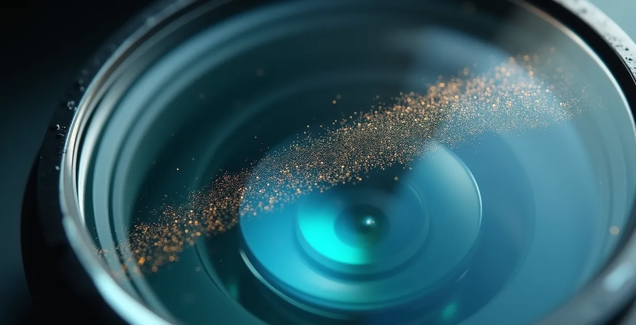 Vue macro d'une rayure profonde sur un verre optique comparée à une rayure superficielle