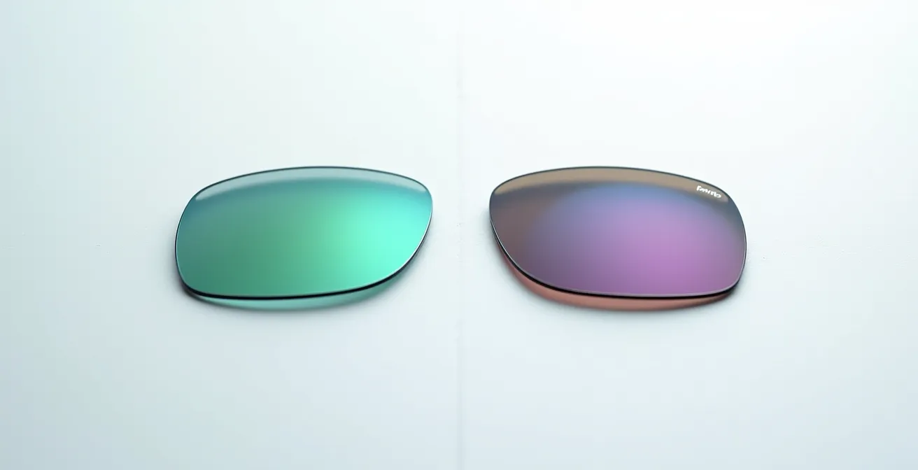 Deux verres de lunettes côte à côte montrant les différences de traitement et d'épaisseur