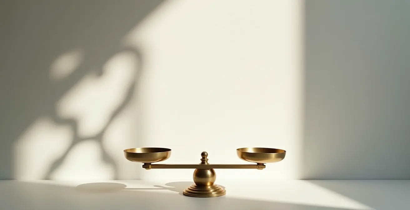 Balance métaphorique équilibrant sphères représentant génétique et environnement