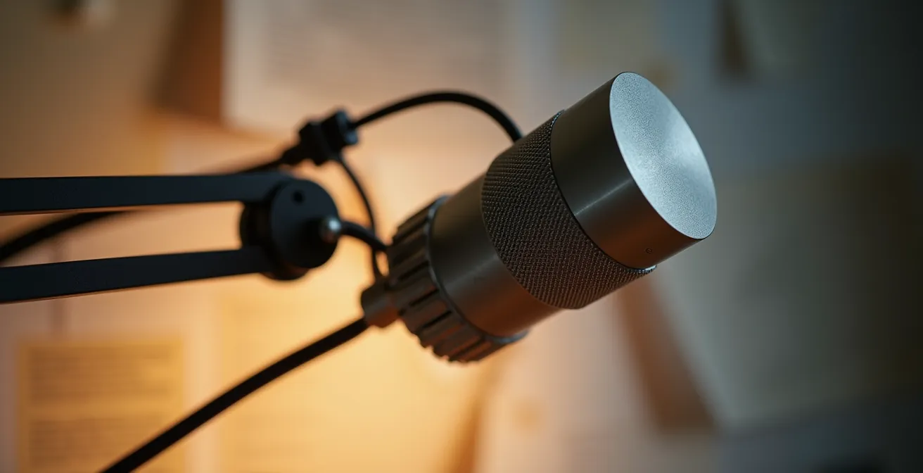 Gros plan sur une lampe de bureau articulée avec variateur adaptée pour la lecture