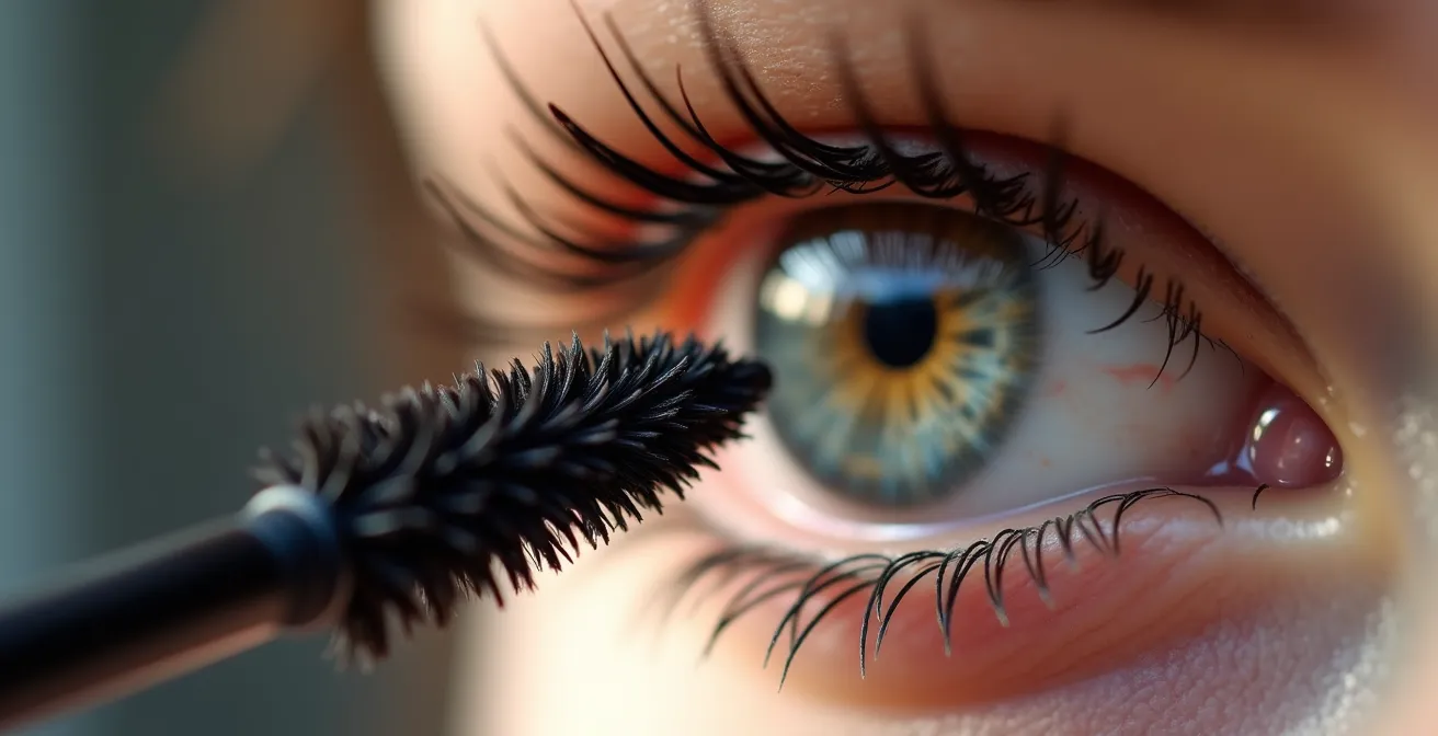 Vue macro de cils avec application de mascara tubulaire sans particules