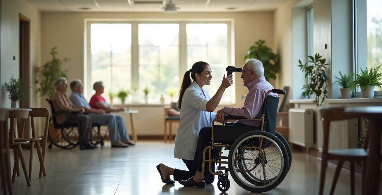 Opticien mobile en consultation avec résident en EHPAD