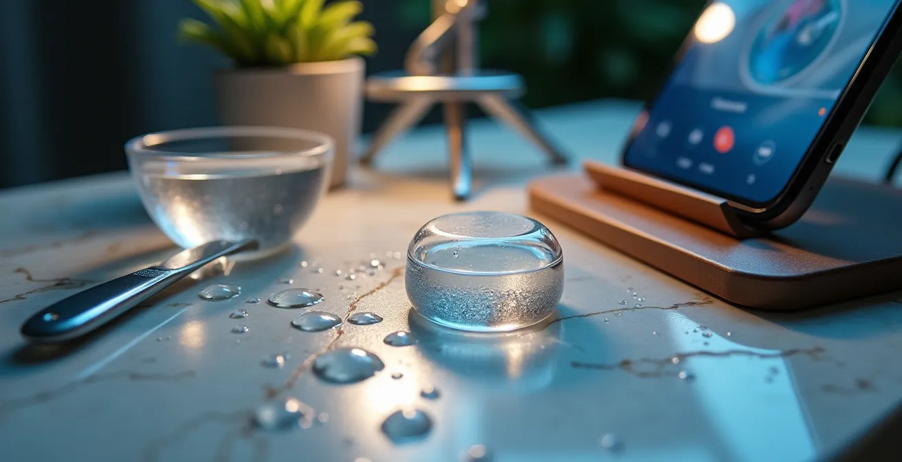 Installation ergonomique pour la pose de lentilles avec éclairage adapté et miroir positionné bas