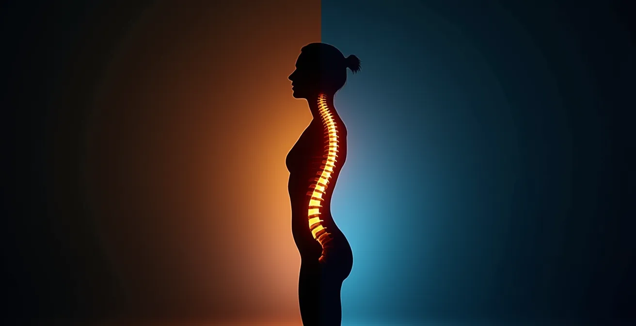 Vue latérale d'une personne montrant l'alignement correct de la colonne vertébrale face à l'écran