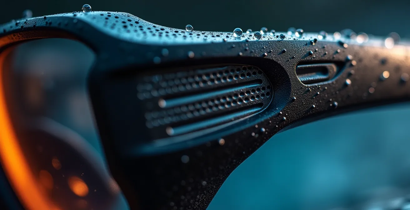 Système de ventilation antibuée sur lunettes de cyclisme haute performance