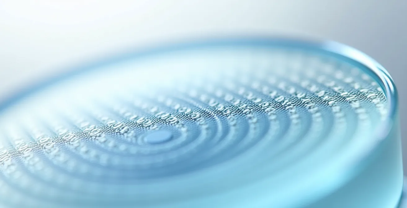 Représentation schématique d'un verre de freination montrant les zones de défocalisation périphérique