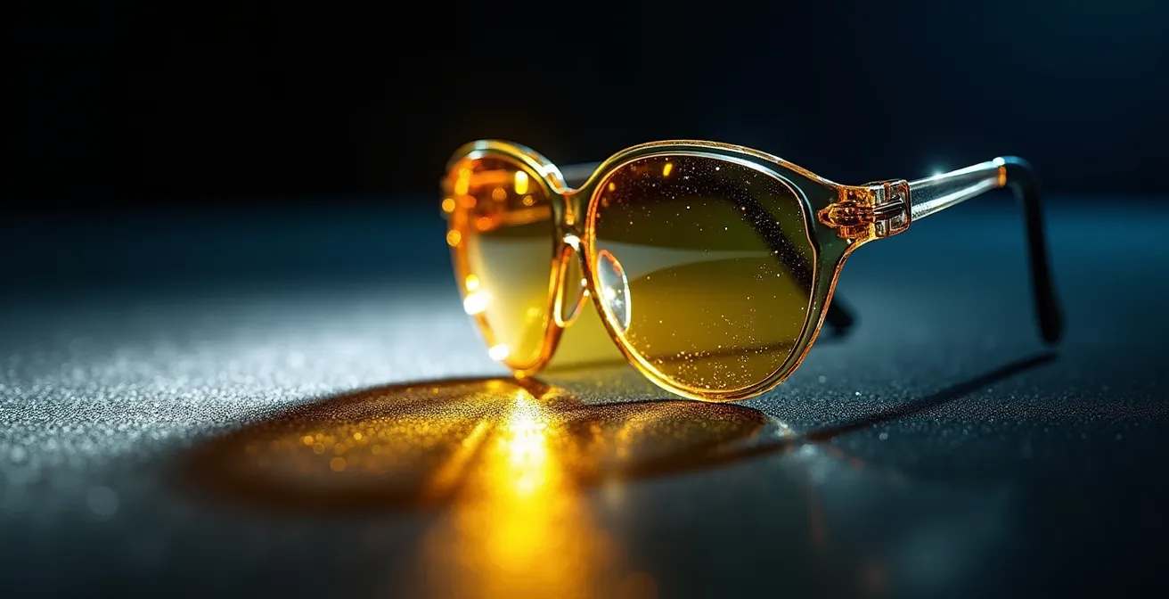 Démonstration du traitement antireflet spécial conduite filtrant la lumière bleue